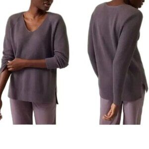 Athleta Dusky Violet Merino Wool Blend Hanover Refined V Neck  Sweater Small